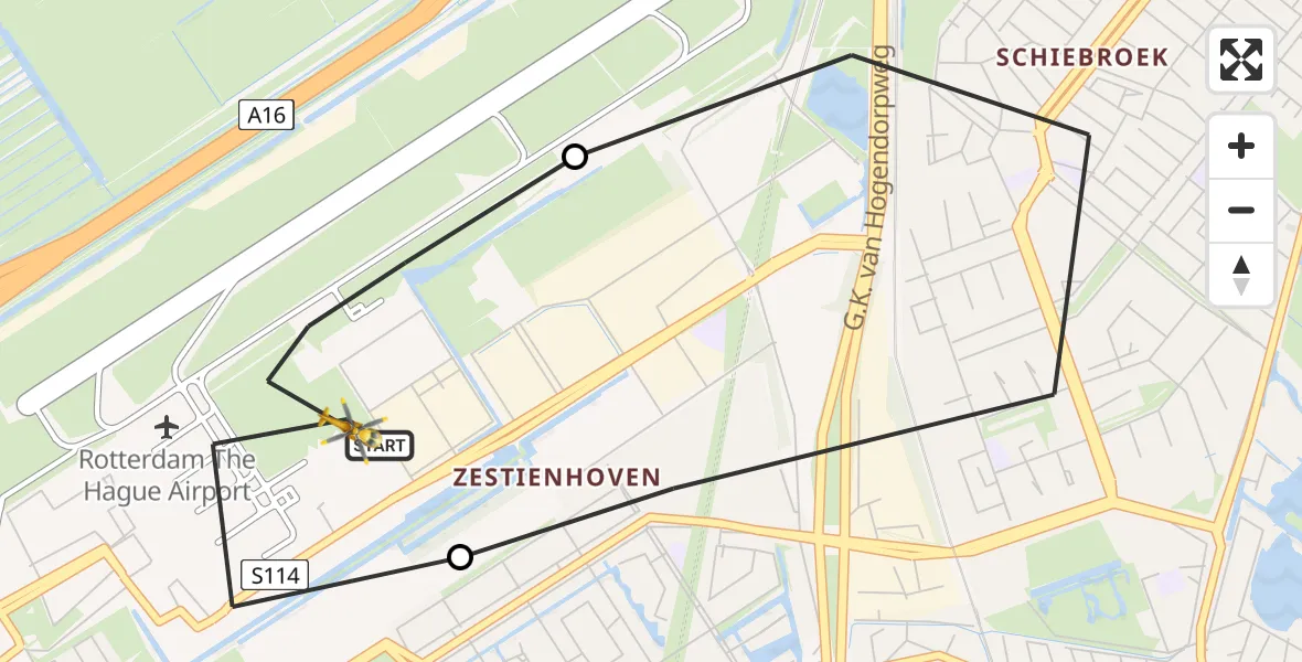 Vluchtroute Traumahelikopter Rotterdam The Hague Airport - Rotterdam The Hague Airport, 05 juli 2026, 16:22