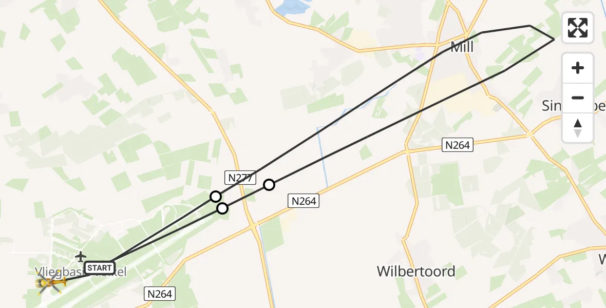 Vluchtroute Traumahelikopter Vliegbasis Volkel - Vliegbasis Volkel, 05 juli 2026, 19:04