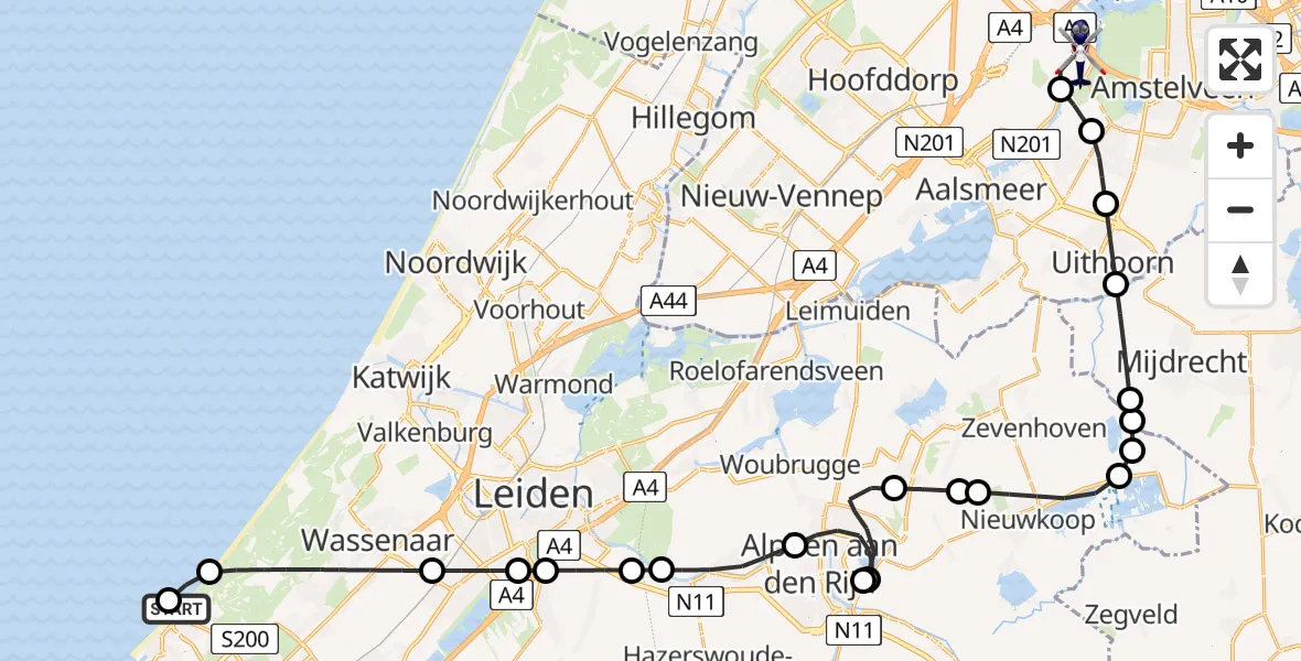 Vluchtroute Politiehelikopter 's-Gravenhage - Amsterdam Vliegveld Schiphol, 05 juli 2026, 19:35
