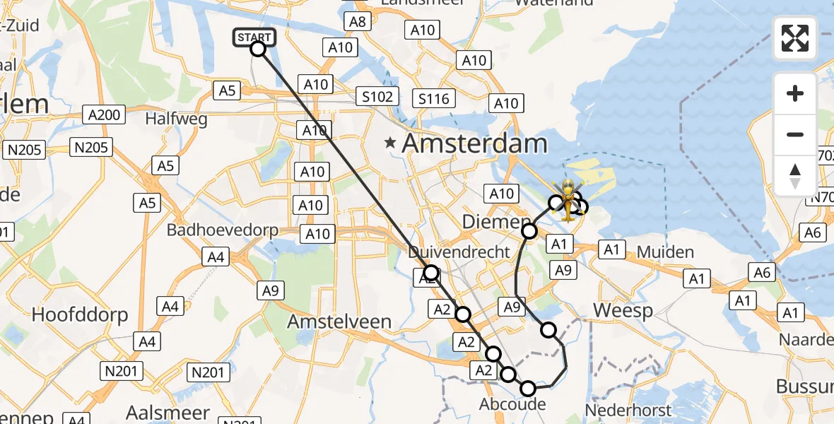 Vluchtroute Traumahelikopter Amsterdam Heliport - Amsterdam, 05 juli 2026, 20:15