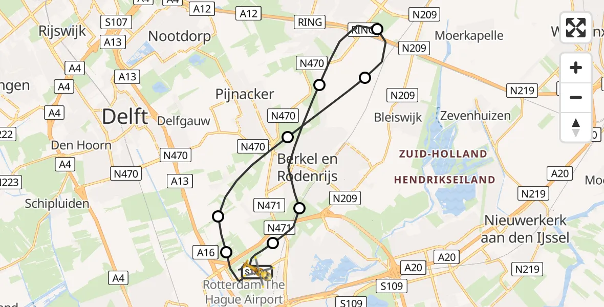 Vluchtroute Traumahelikopter Rotterdam The Hague Airport - Rotterdam The Hague Airport, 05 juli 2026, 20:17
