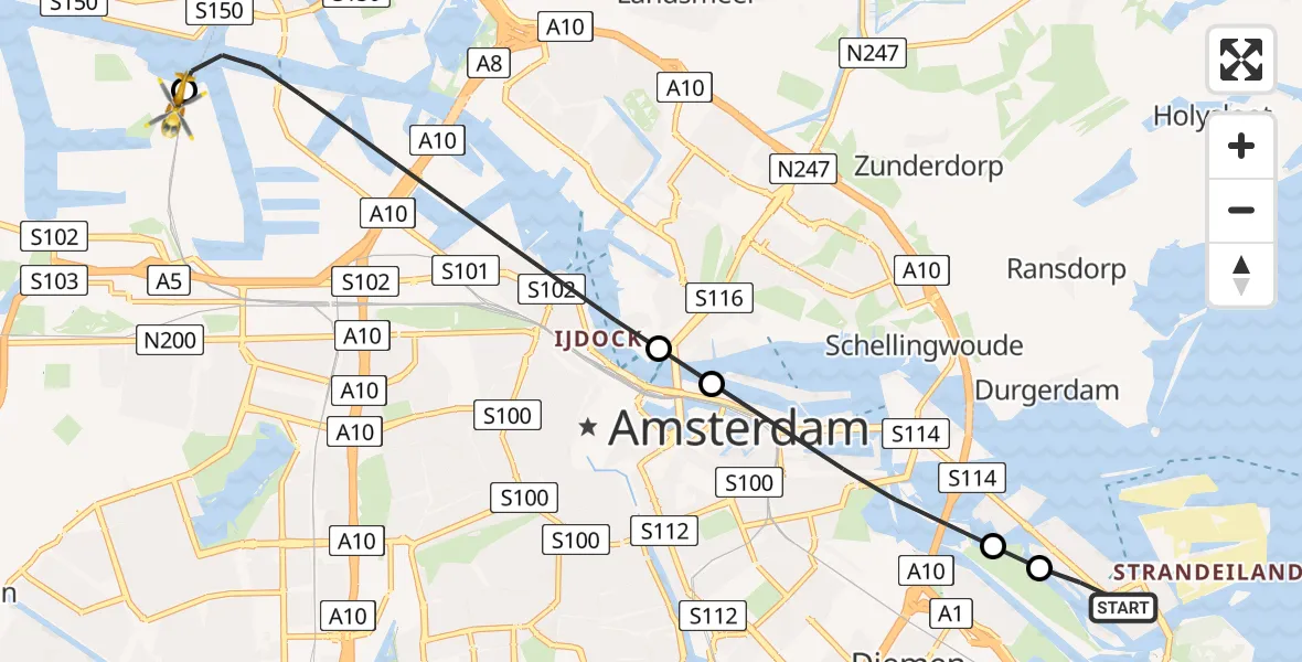 Vluchtroute Traumahelikopter Amsterdam - Amsterdam Heliport, 05 juli 2026, 20:55