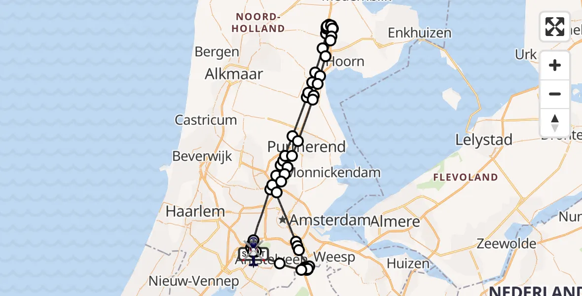 Vluchtroute Politiehelikopter Amsterdam Vliegveld Schiphol - Amsterdam Vliegveld Schiphol, 06 juli 2026, 02:28