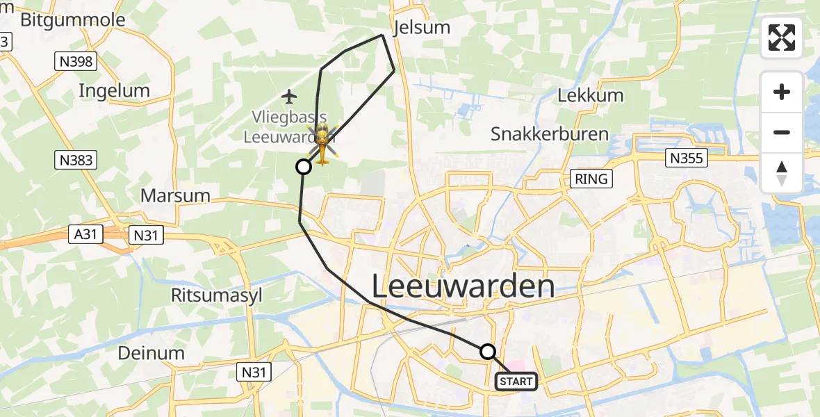 Vluchtroute Ambulancehelikopter Leeuwarden Medical Center Heliport - Vliegbasis Leeuwarden, 06 juli 2026, 03:57