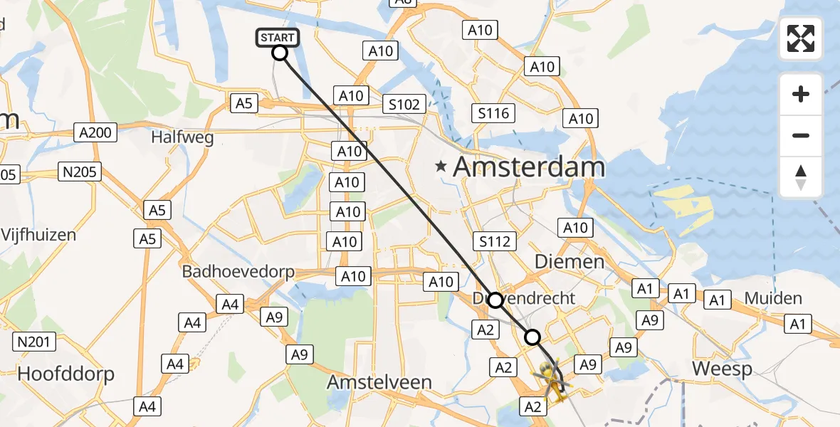Vluchtroute Traumahelikopter Amsterdam Heliport - Amsterdam, 06 juli 2026, 04:59
