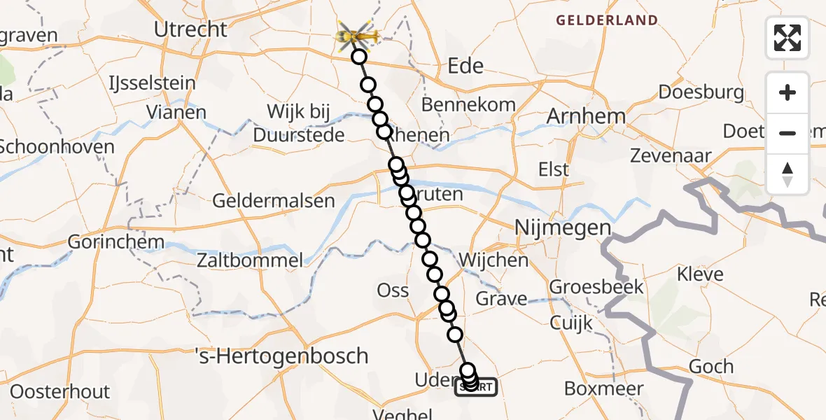 Vluchtroute Traumahelikopter Vliegbasis Volkel - Woudenberg, 06 juli 2026, 05:18