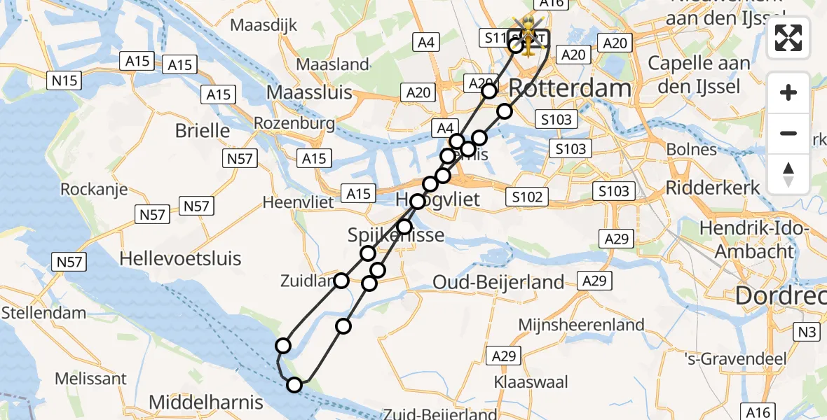 Vluchtroute Traumahelikopter Rotterdam The Hague Airport - Rotterdam The Hague Airport, 06 juli 2026, 05:44