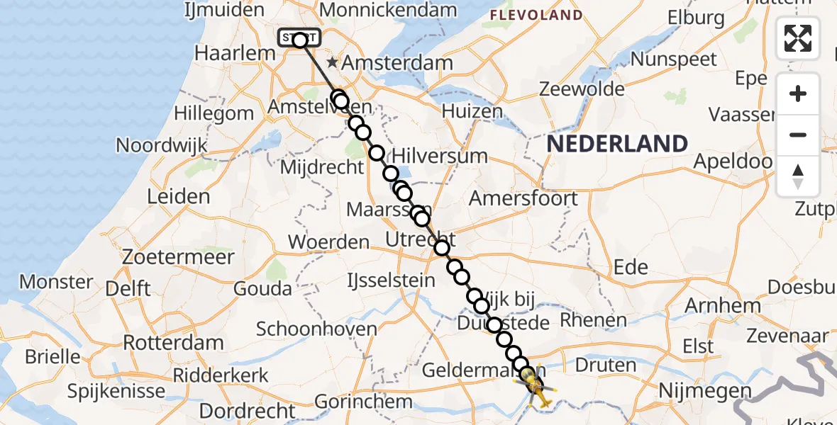 Vluchtroute Traumahelikopter Amsterdam Heliport - Dreumel, 06 juli 2026, 05:48