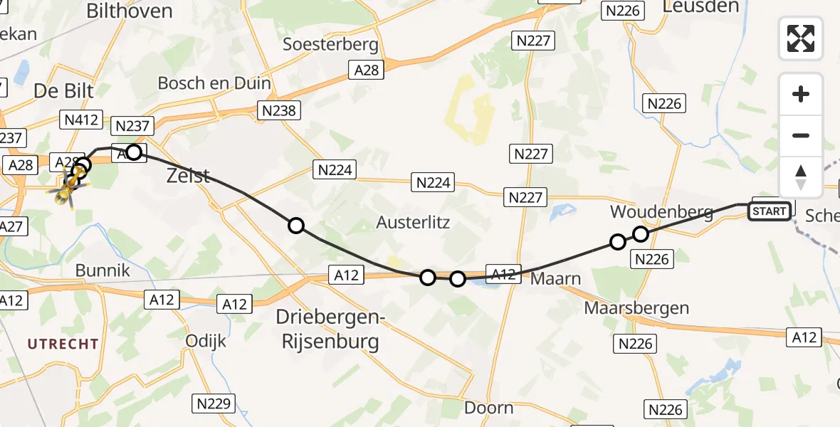 Vluchtroute Traumahelikopter Woudenberg - Universitair Medisch Centrum Utrecht, 06 juli 2026, 05:49