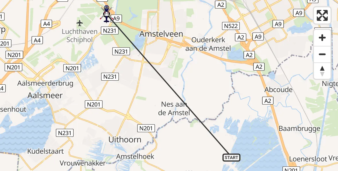 Vluchtroute Politiehelikopter Noordplas - Amsterdam Vliegveld Schiphol, 06 juli 2026, 08:24