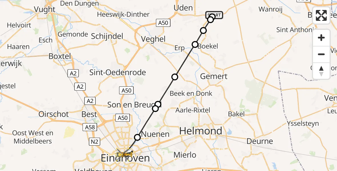 Vluchtroute Traumahelikopter Vliegbasis Volkel - Eindhoven, 06 juli 2026, 09:12