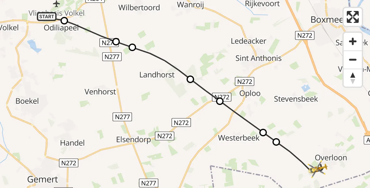 Vluchtroute Traumahelikopter Vliegbasis Volkel - Overloon, 06 juli 2026, 10:31