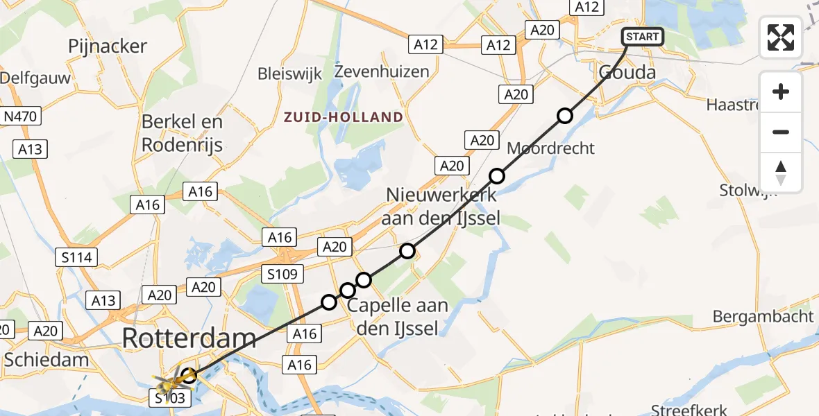 Vluchtroute Traumahelikopter Gouda - Leids Universitair Medisch Centrum (LUMC), 06 juli 2026, 10:44