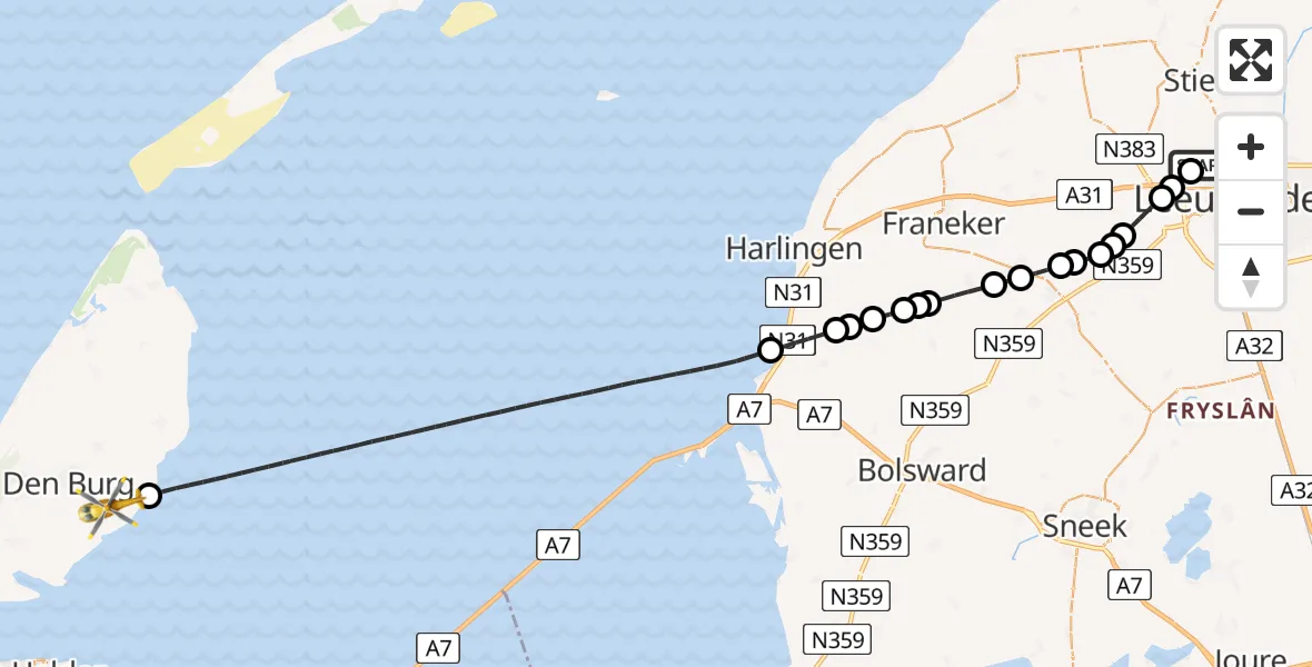 Vluchtroute Ambulancehelikopter Vliegbasis Leeuwarden - Oudeschild, 06 juli 2026, 11:49