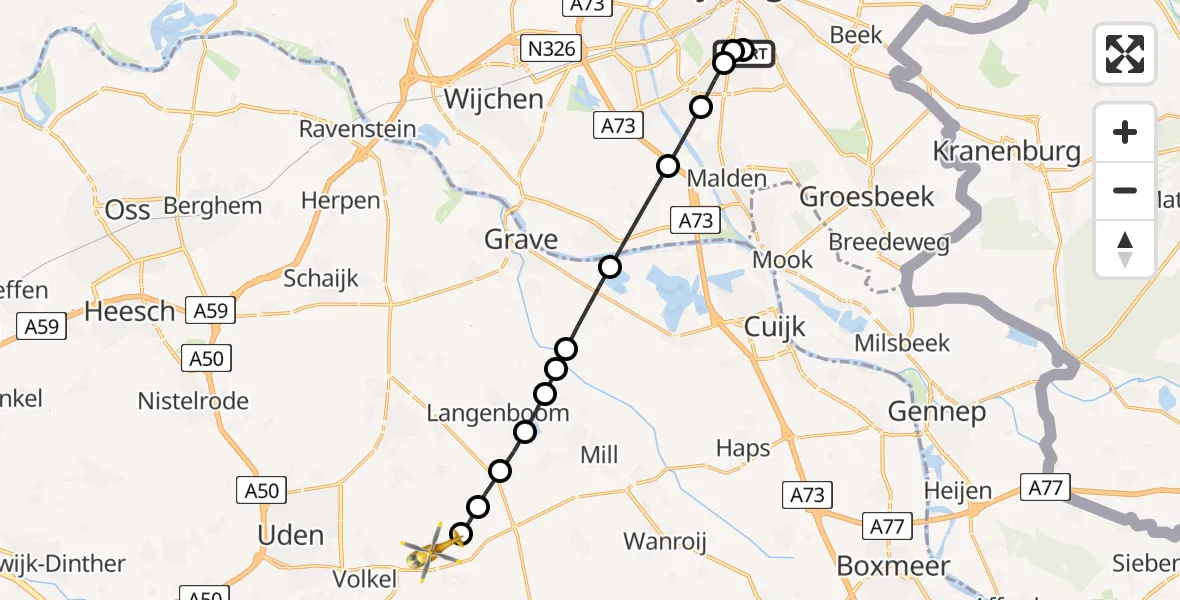 Vluchtroute Traumahelikopter Radboud Universitair Medisch Centrum - Vliegbasis Volkel, 06 juli 2026, 12:16