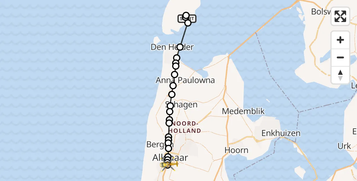 Vluchtroute Ambulancehelikopter Oudeschild - Alkmaar, 06 juli 2026, 12:31