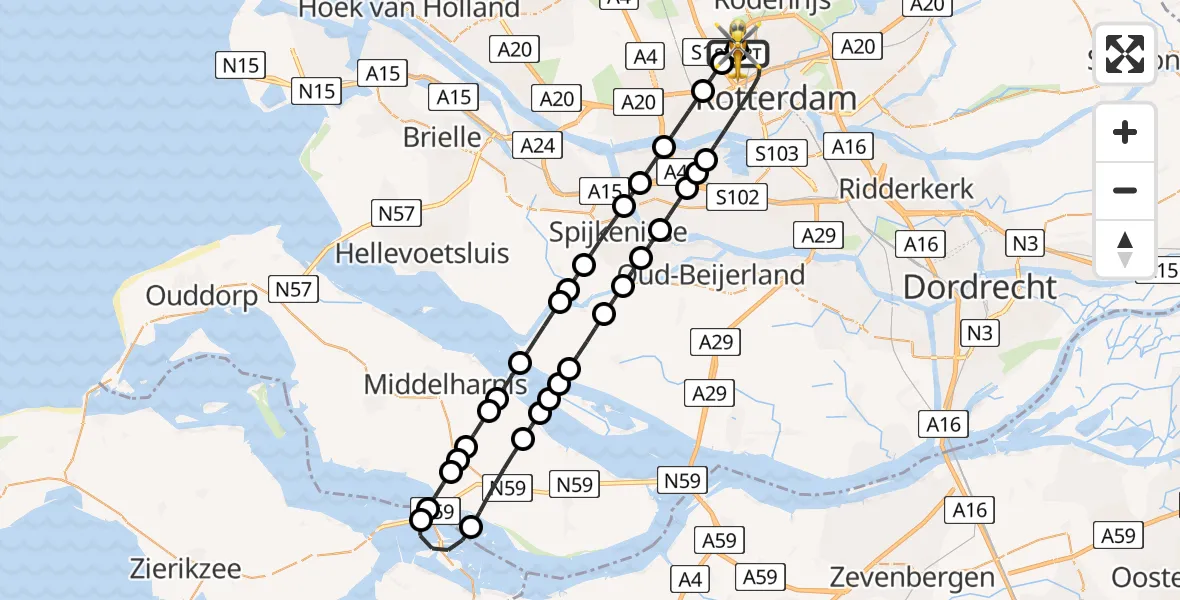 Vluchtroute Traumahelikopter Rotterdam The Hague Airport - Rotterdam The Hague Airport, 06 juli 2026, 12:32