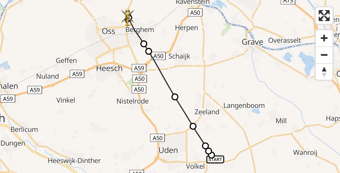 Vluchtroute Traumahelikopter Vliegbasis Volkel - Oss, 06 juli 2026, 14:30