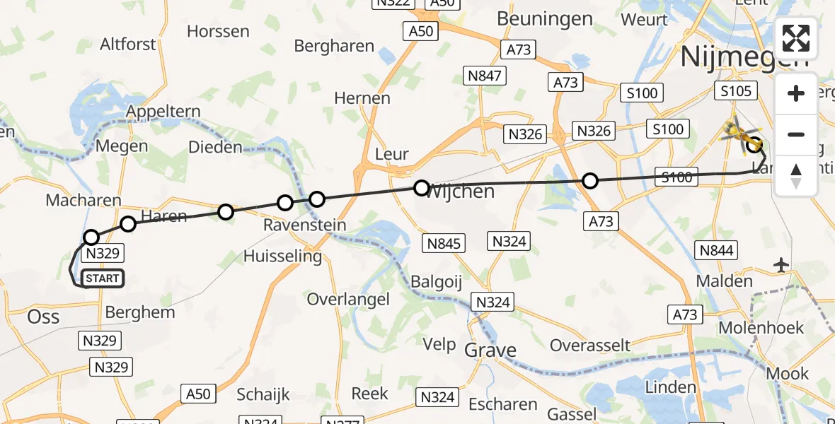 Vluchtroute Traumahelikopter Oss - Radboud University Medical Center Heliport, 06 juli 2026, 15:15