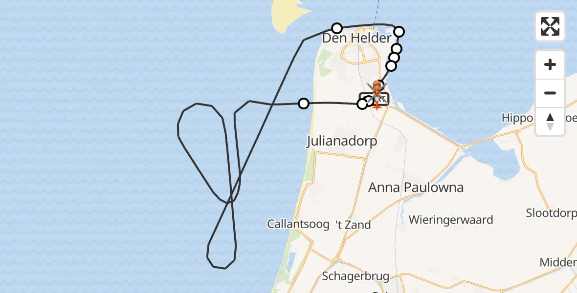Vluchtroute Kustwachthelikopter Militair vliegveld De Kooy / Den Helder Airport - Militair vliegveld De Kooy / Den Helder Airport, 06 juli 2026, 15:15