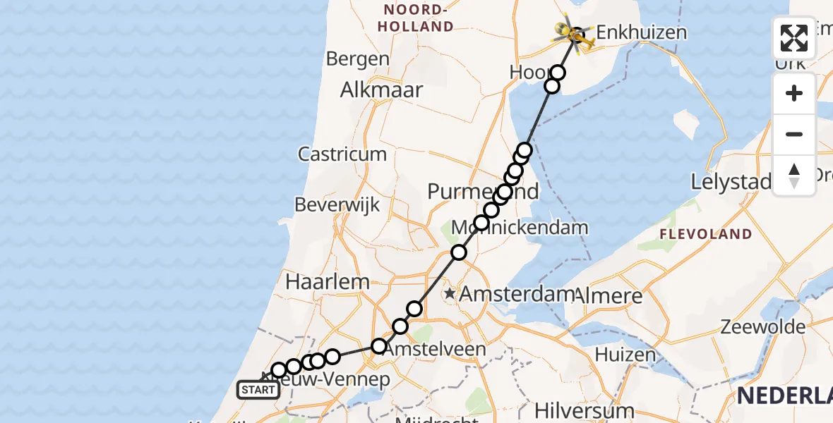 Vluchtroute Traumahelikopter Noordwijkerhout - Hoogkarspel, 06 juli 2026, 15:25
