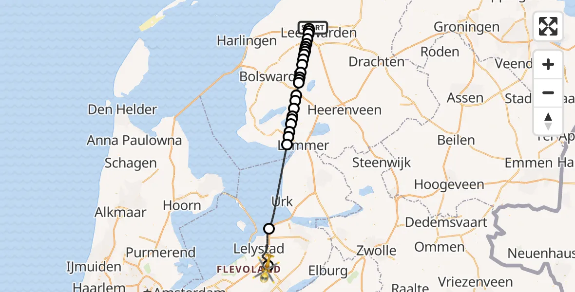 Vluchtroute Ambulancehelikopter Vliegbasis Leeuwarden - Lelystad Airport, 06 juli 2026, 15:50