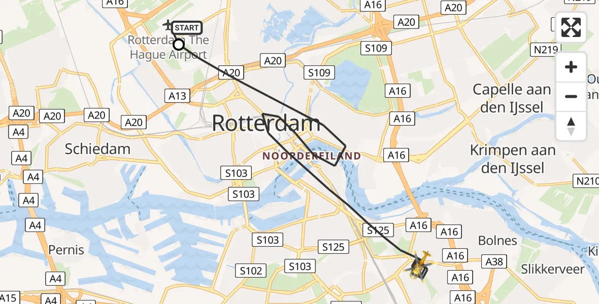 Vluchtroute Traumahelikopter Rotterdam The Hague Airport - Rotterdam, 06 juli 2026, 15:57
