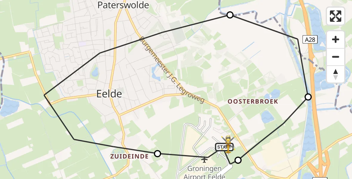 Vluchtroute Traumahelikopter Groningen Airport Eelde - Groningen Airport Eelde, 06 juli 2026, 16:32
