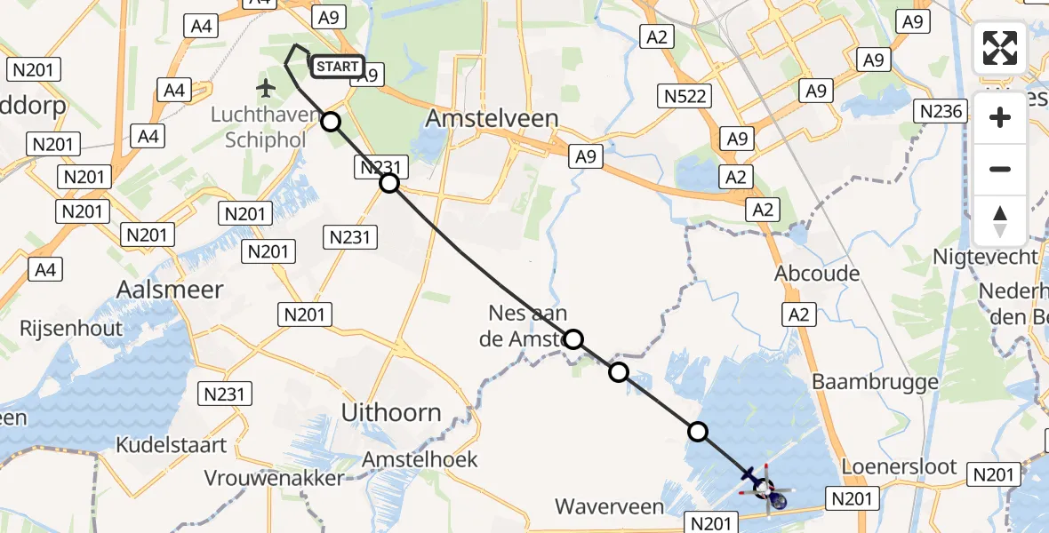 Vluchtroute Politiehelikopter Amsterdam Vliegveld Schiphol - Vinkeveen, 06 juli 2026, 16:33