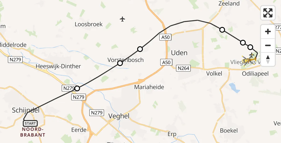 Vluchtroute Traumahelikopter Schijndel - Vliegbasis Volkel, 06 juli 2026, 16:39