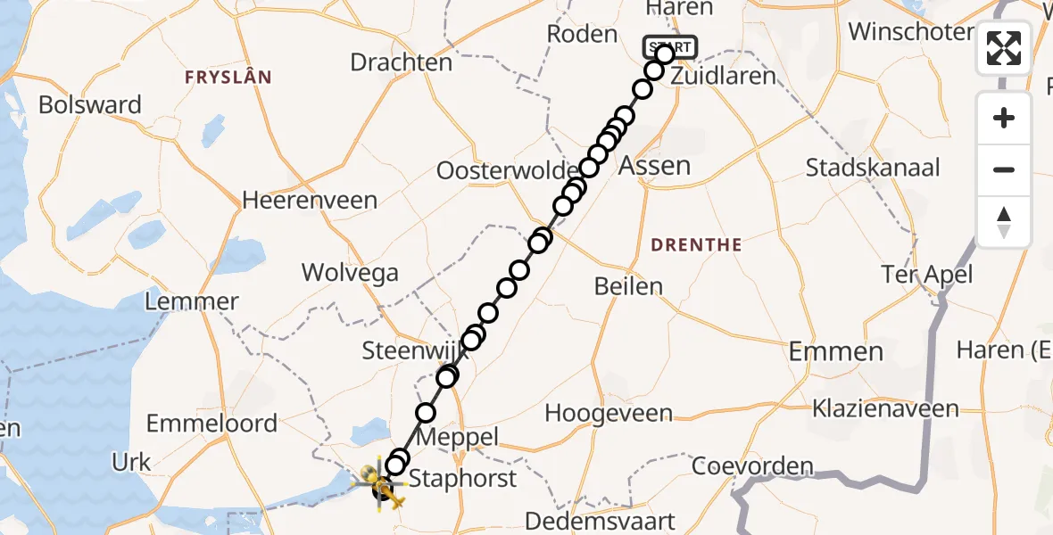 Vluchtroute Traumahelikopter Groningen Airport Eelde - Zwartsluis, 06 juli 2026, 18:00