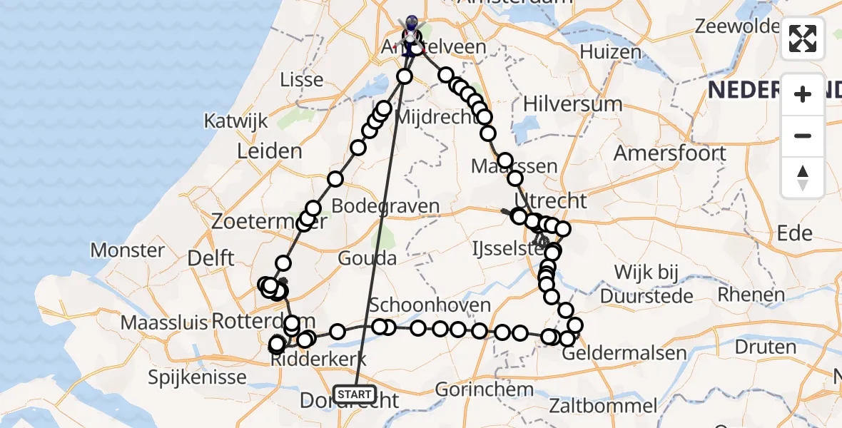 Vluchtroute Politiehelikopter Papendrecht - Amsterdam Vliegveld Schiphol, 06 juli 2026, 18:09