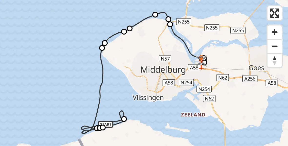 Vluchtroute Kustwachthelikopter Noordzee - Vliegveld Midden-Zeeland, 06 juli 2026, 18:28