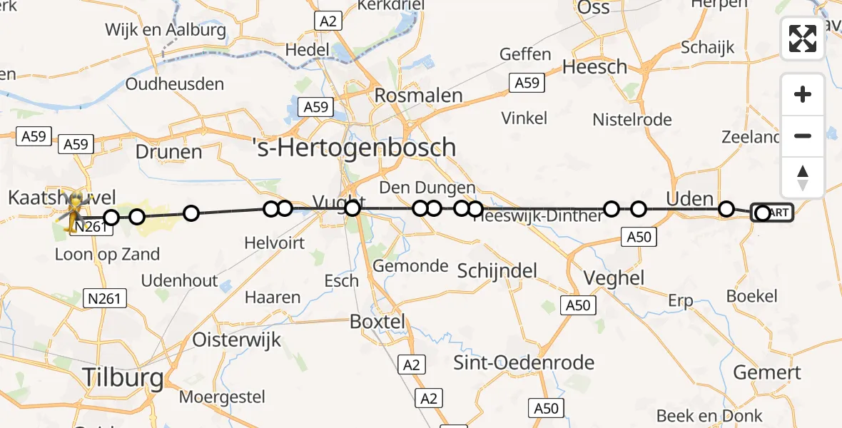 Vluchtroute Traumahelikopter Vliegbasis Volkel - Kaatsheuvel, 06 juli 2026, 18:42