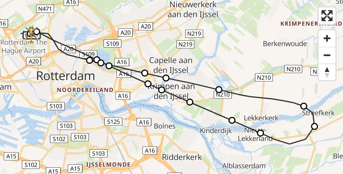 Vluchtroute Traumahelikopter Rotterdam The Hague Airport - Rotterdam The Hague Airport, 06 juli 2026, 19:07