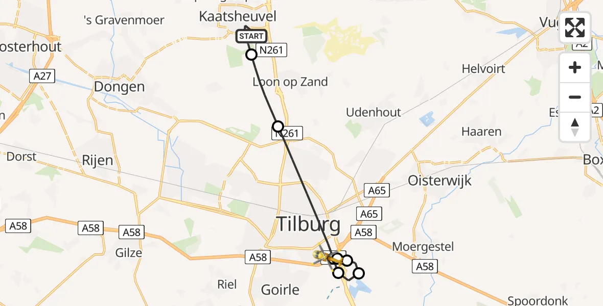 Vluchtroute Traumahelikopter Kaatsheuvel - St. Elisabeth Hospital Heliport, 06 juli 2026, 19:23