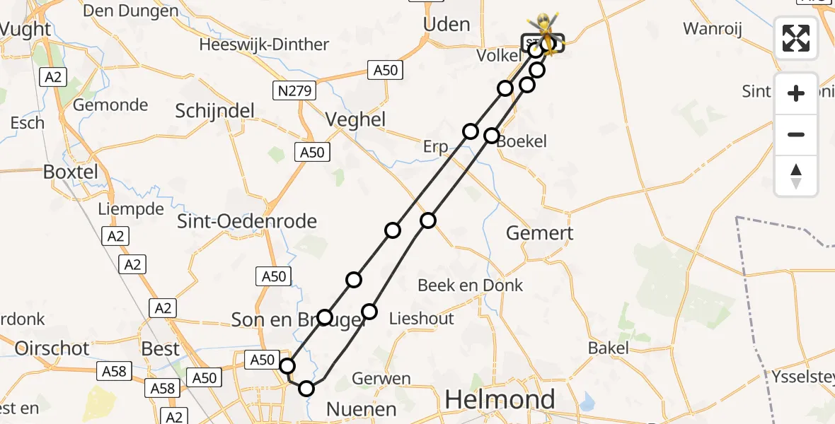 Vluchtroute Traumahelikopter Vliegbasis Volkel - Vliegbasis Volkel, 06 juli 2026, 20:29
