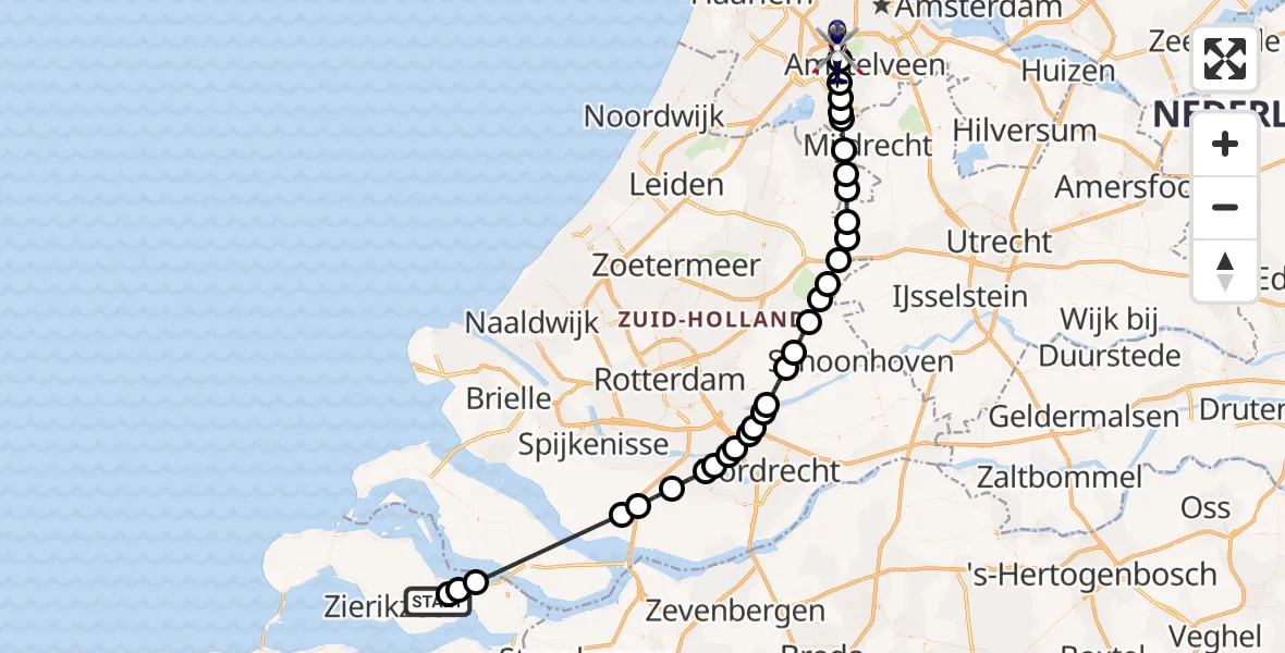 Vluchtroute Politiehelikopter Nieuwerkerk - Amsterdam Vliegveld Schiphol, 06 juli 2026, 21:09