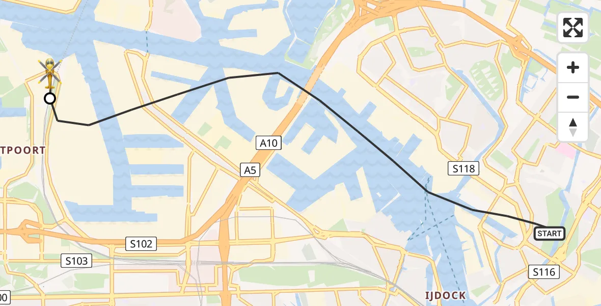 Vluchtroute Traumahelikopter Amsterdam - Amsterdam Heliport, 06 juli 2026, 22:11