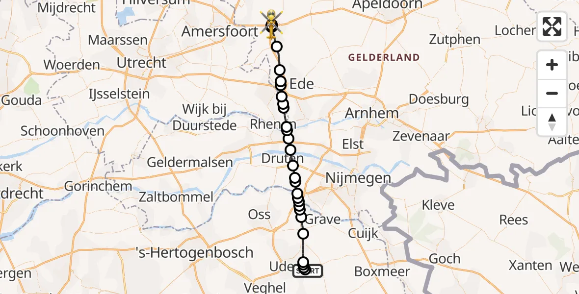 Vluchtroute Traumahelikopter Vliegbasis Volkel - Voorthuizen, 06 juli 2026, 22:12