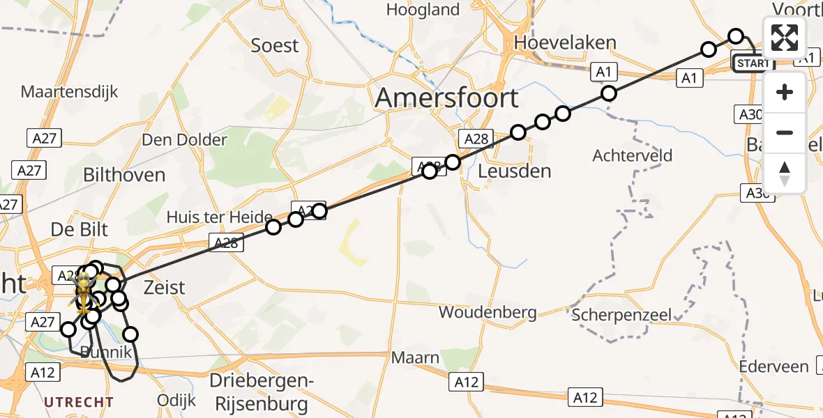 Vluchtroute Traumahelikopter Voorthuizen - Universitair Medisch Centrum Utrecht, 06 juli 2026, 22:46