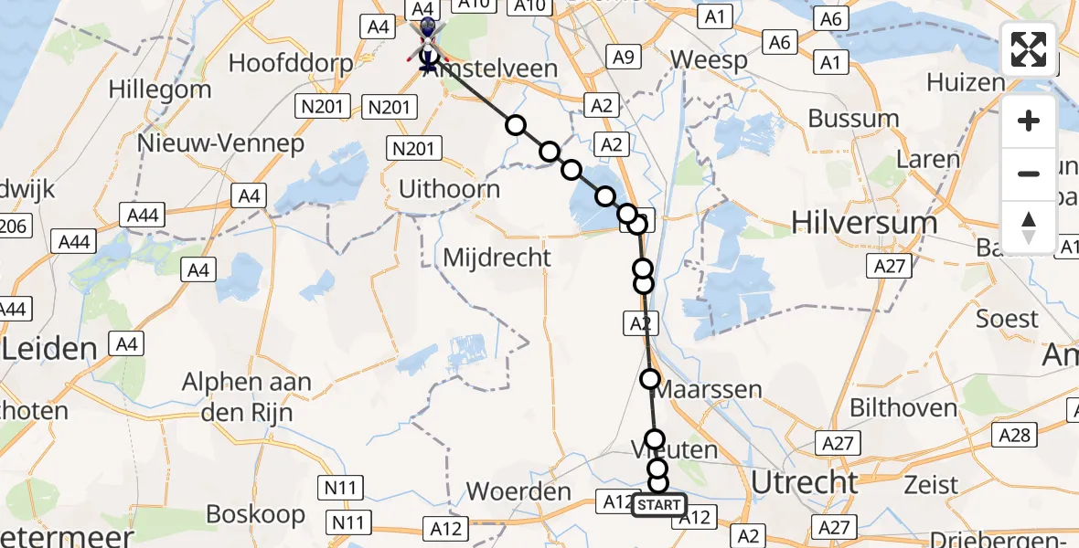 Vluchtroute Politiehelikopter Harmelen - Amsterdam Vliegveld Schiphol, 07 juli 2026, 03:25