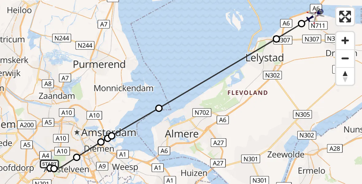 Vluchtroute Politiehelikopter Amsterdam Vliegveld Schiphol - Swifterbant, 07 juli 2026, 05:32