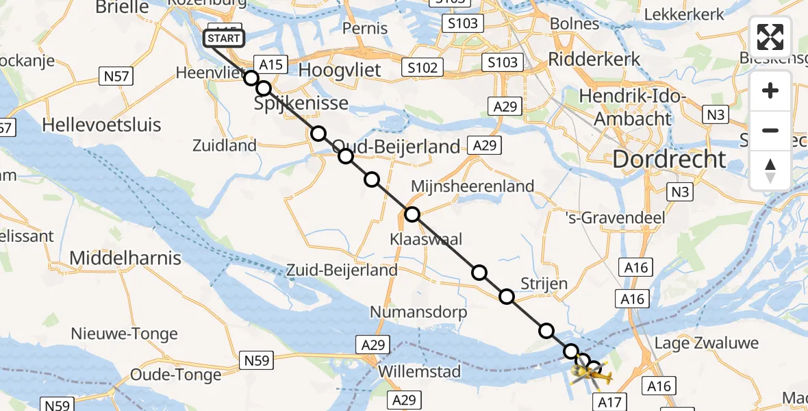 Vluchtroute Traumahelikopter Botlek Rotterdam - Moerdijk, 07 juli 2026, 07:15