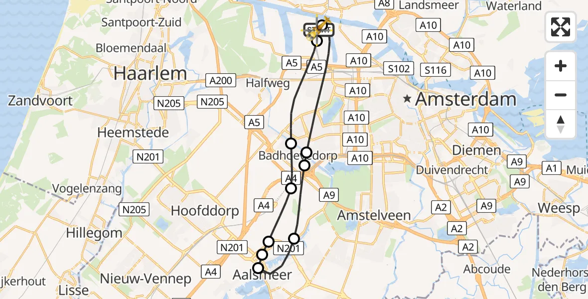 Vluchtroute Traumahelikopter Amsterdam Heliport - Amsterdam Heliport, 07 juli 2026, 07:35