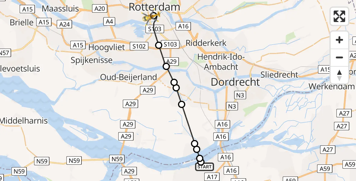 Vluchtroute Traumahelikopter Moerdijk - Leids Universitair Medisch Centrum (LUMC), 07 juli 2026, 08:07