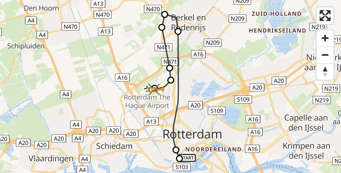 Vluchtroute Traumahelikopter Leids Universitair Medisch Centrum (LUMC) - Rotterdam The Hague Airport, 07 juli 2026, 08:50