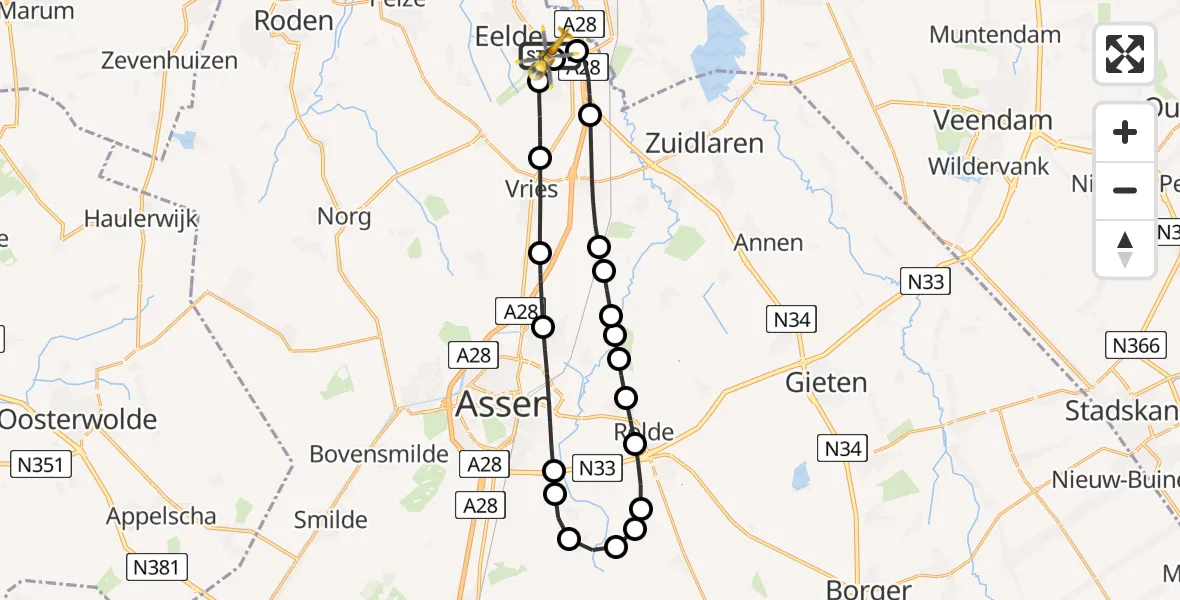 Vluchtroute Traumahelikopter Groningen Airport Eelde - Groningen Airport Eelde, 07 juli 2026, 09:05