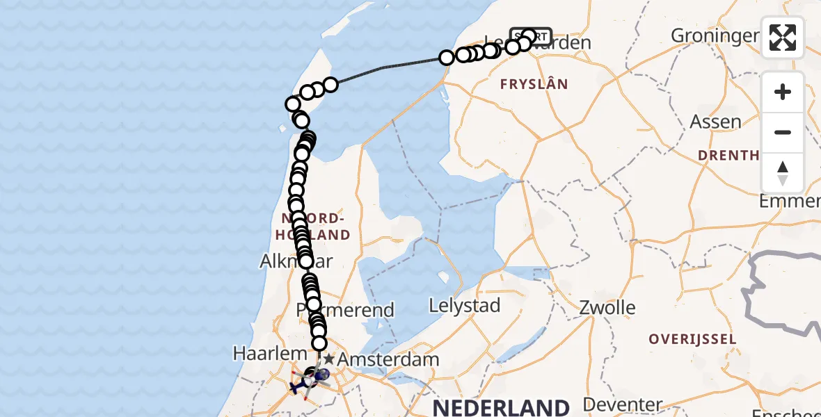 Vluchtroute Politiehelikopter Vliegbasis Leeuwarden - Amsterdam Vliegveld Schiphol, 07 juli 2026, 09:27