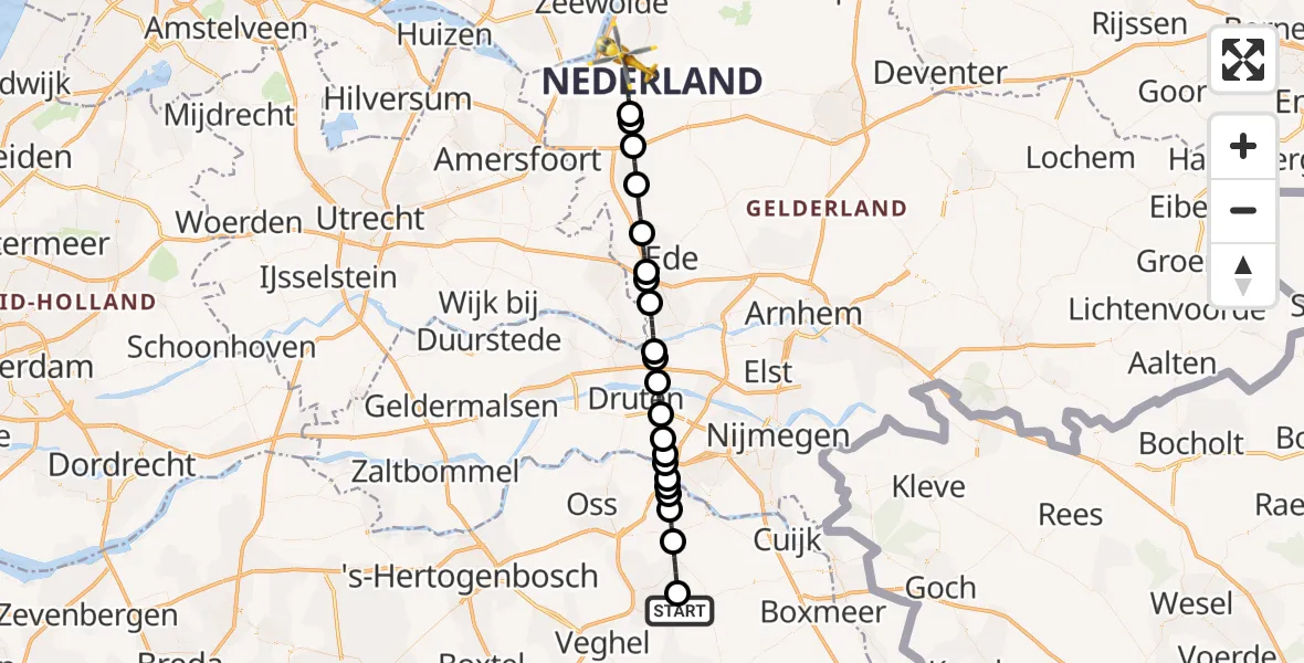 Vluchtroute Traumahelikopter Vliegbasis Volkel - Putten, 07 juli 2026, 09:28